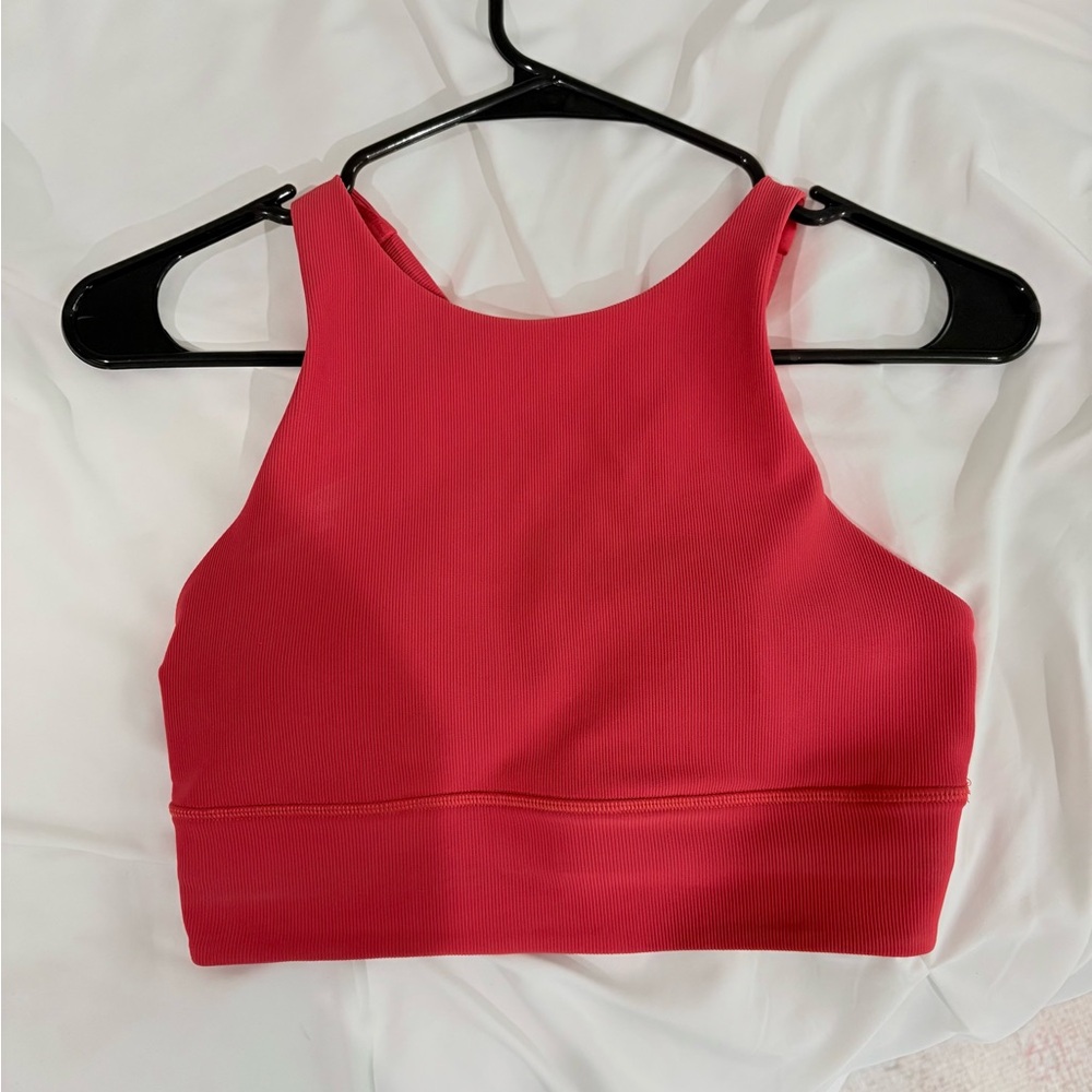 Red Lululemon Energy High-Neck Longline Ribbed sports bra size 6